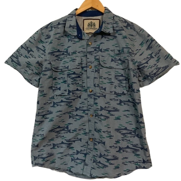 Tallwoods Vented Shirt Fishing Camping Blue Mesh Pockets  Button Front EUC - Picture 2 of 11
